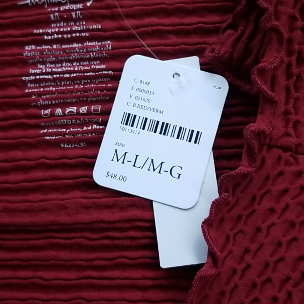 Free People Textured Long Sleeve Crop Top M/L - Picture 6 of 7